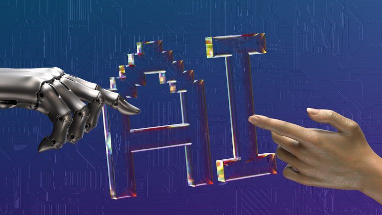 Miten näkyä ChatGPT:n vastauksissa: robotin ja ihmisen kädet kohtaavat